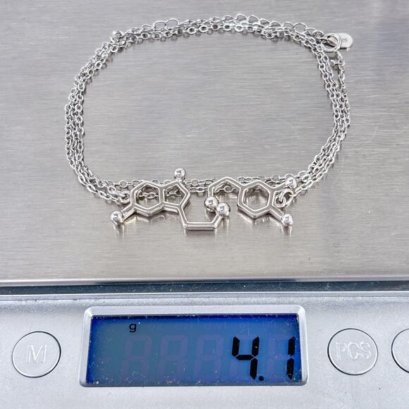 Serotonin Molecule Pendant Necklace | Sterling Silver 925 Science Jewelry - Picture 7 of 7